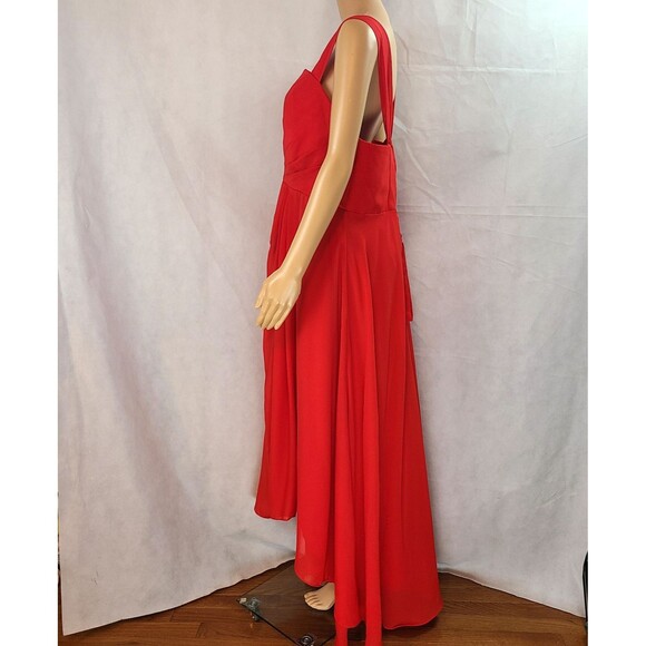 New Bridesmaid Special Occ (16W) Red Chiffon Sleeveless Pleated High-Low Dress - Picture 4 of 9